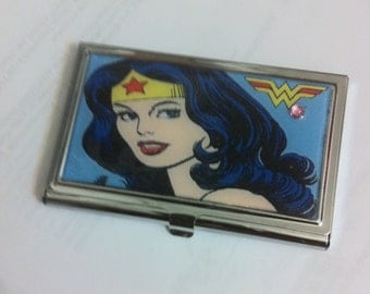 Blue Wonder Woman Business Card Holder Credit Card Case