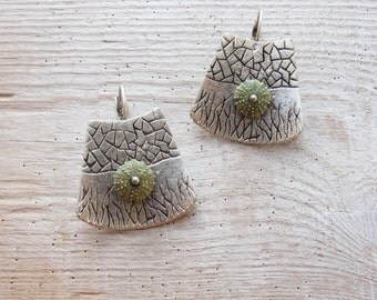 Green Sea Urchin Earrings Special Texture