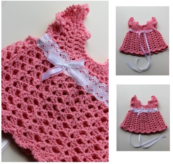 Items similar to Crochet Baby Dress 0 3 month size Ready to Ship