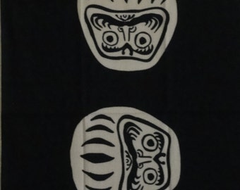 Tenugui Japanese Fabric 'Black Daruma' Daruma Doll Motif w/Free Insured Shipping