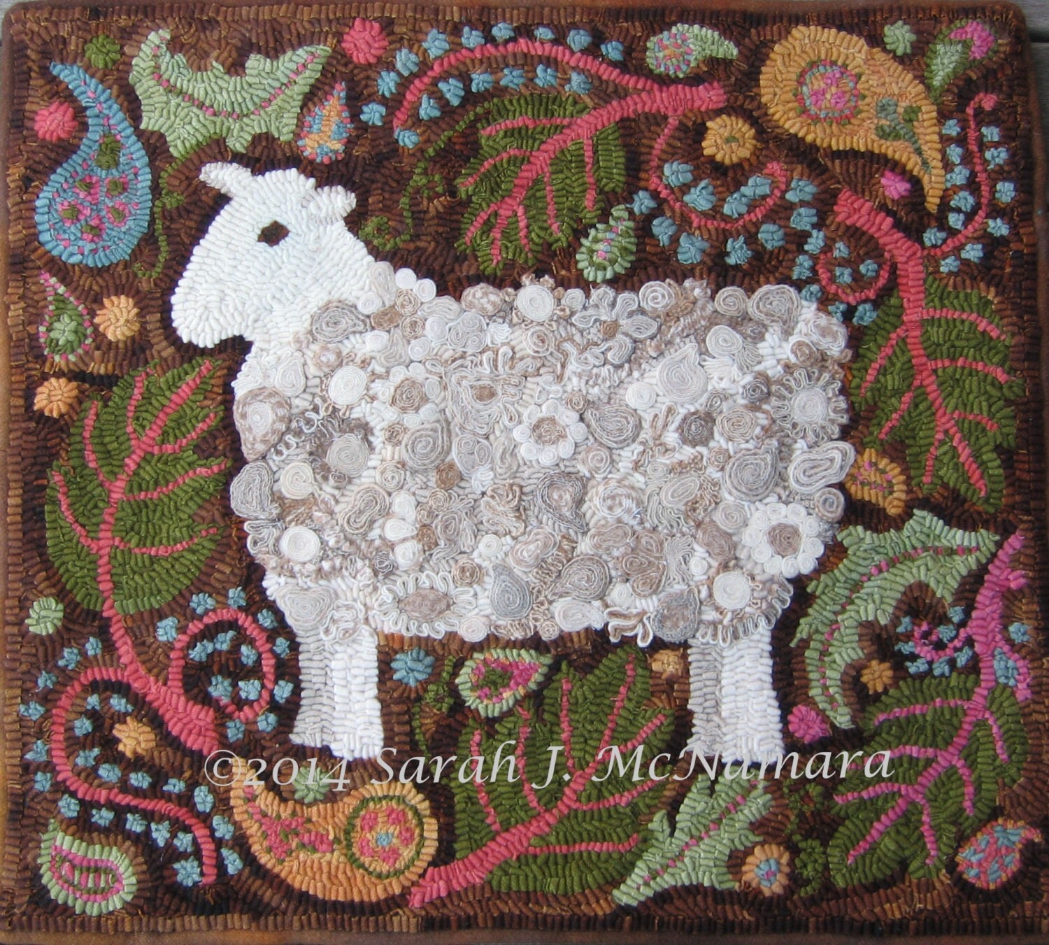 Paisley Sheep Rug Hooking Hooked Rug PATTERN Handdrawn on