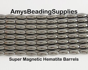 Super 1000 Gauss Magnetic Hematite Barrels 6x12mm, 16-Inch Strand (34 beads)
