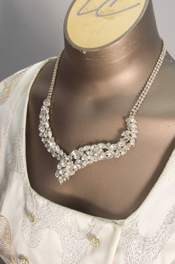 Items similar to 1950s Huge rhinestone necklace 50s costume jewelry ...