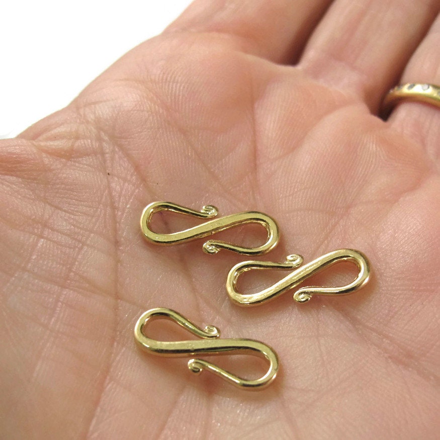 Gold S Hook, Vermeil S Clasp, Set of 3 Vermeil Clasps, Gold Findings