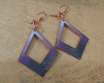 Earrings Copper enameled earrings / purple and steel gray