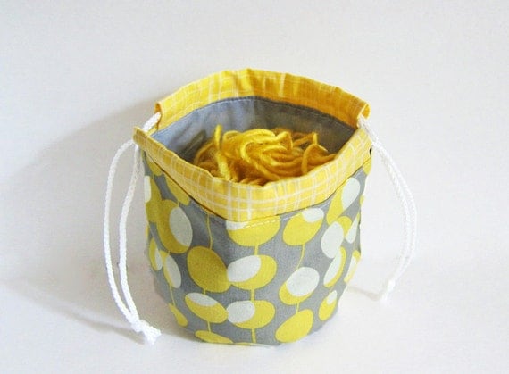 Yarn Cozy -- Round Drawstring Bag - Knitting project bag -- Amy Butler