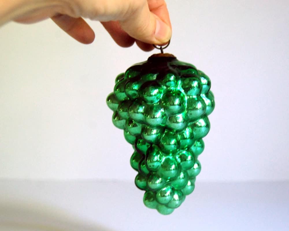 Vintage Kugel Ornament 1800s Green Grapes Glass German