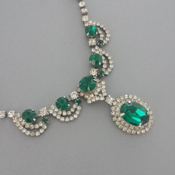 KRAMER NY Rhinestone Necklace Emerald Bridal by AZCreativeStudio