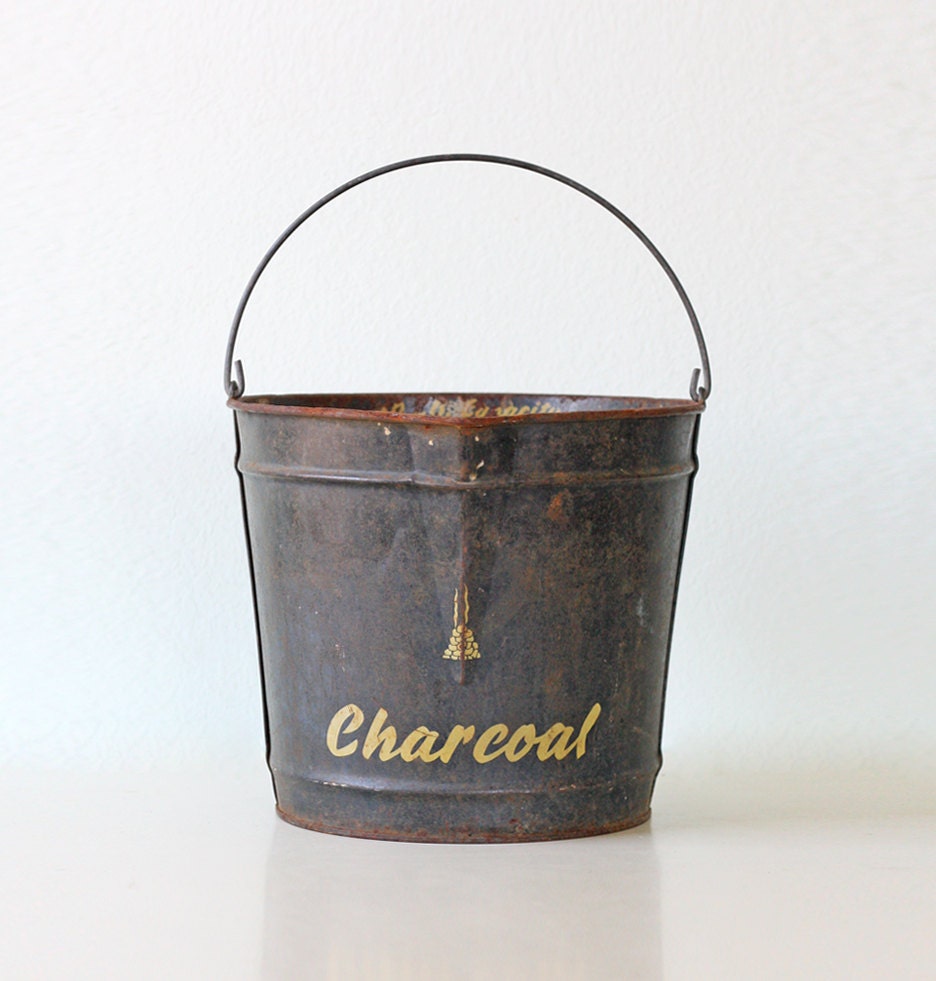 Vintage Charcoal Bucket Black Charcoal Scuttle Pail by bellalulu