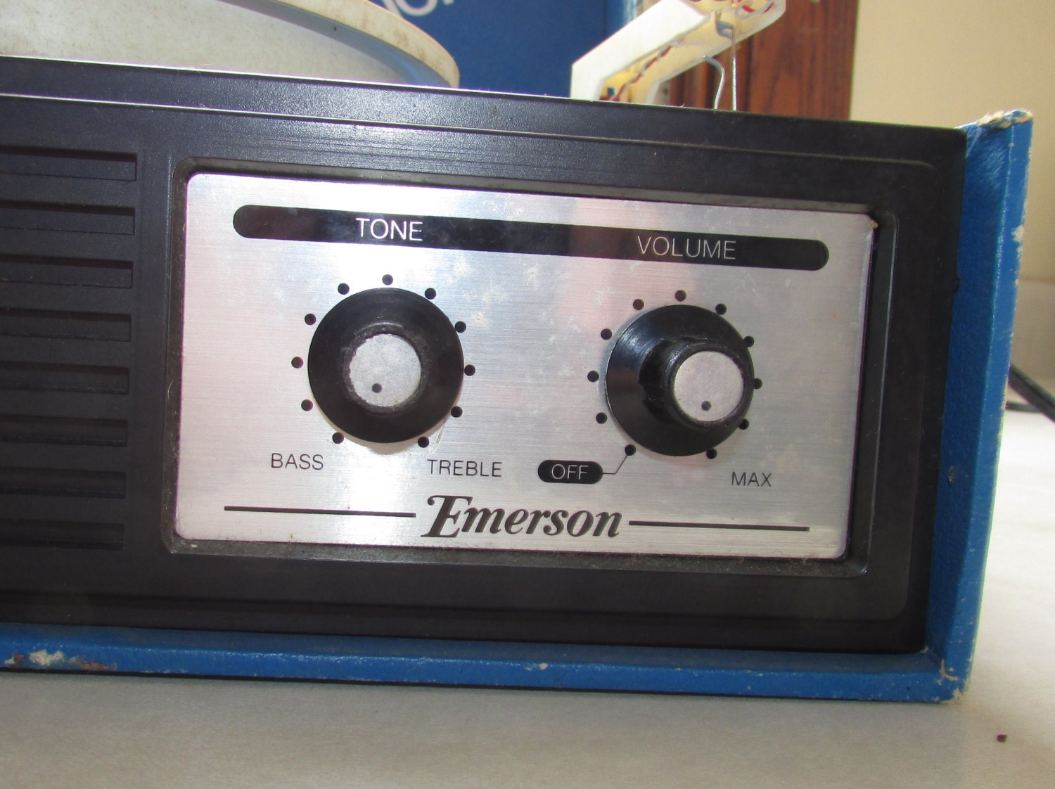 Vintage Portable Record Player 70s Emerson Big Phono Blue