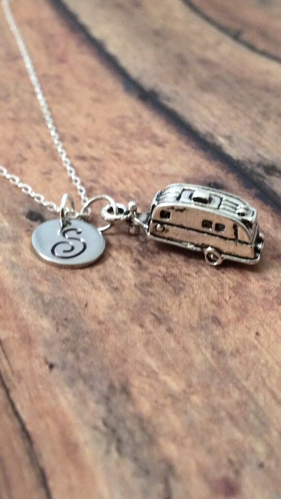 Camper initial necklace RV necklace travel trailer jewelry