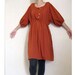 Custom Made Orange Cotton Front Buttons Soft Elastic Sleeves Short Boho Dress S-XL (H)