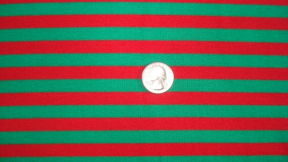 New red and green striped cotton lycra knit fabric 1 yard