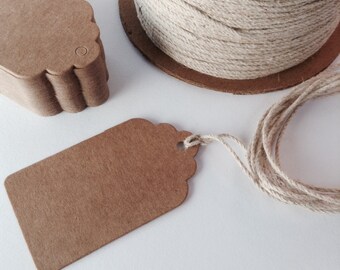 Brown kraft hang tag / price tag label, Medium size, gift tag, wedding favour tags, scalloped edge, also available in white.