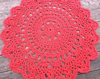 Red Outdoor Cord Crochet Rug in 35" LAST ONE