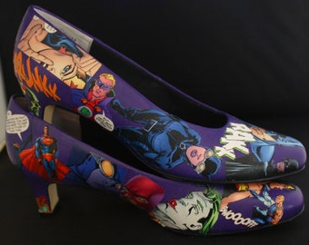 Purple Decoupaged Justice League Dress Pumps Wmns Sze 7.5 DC Comics Shoes