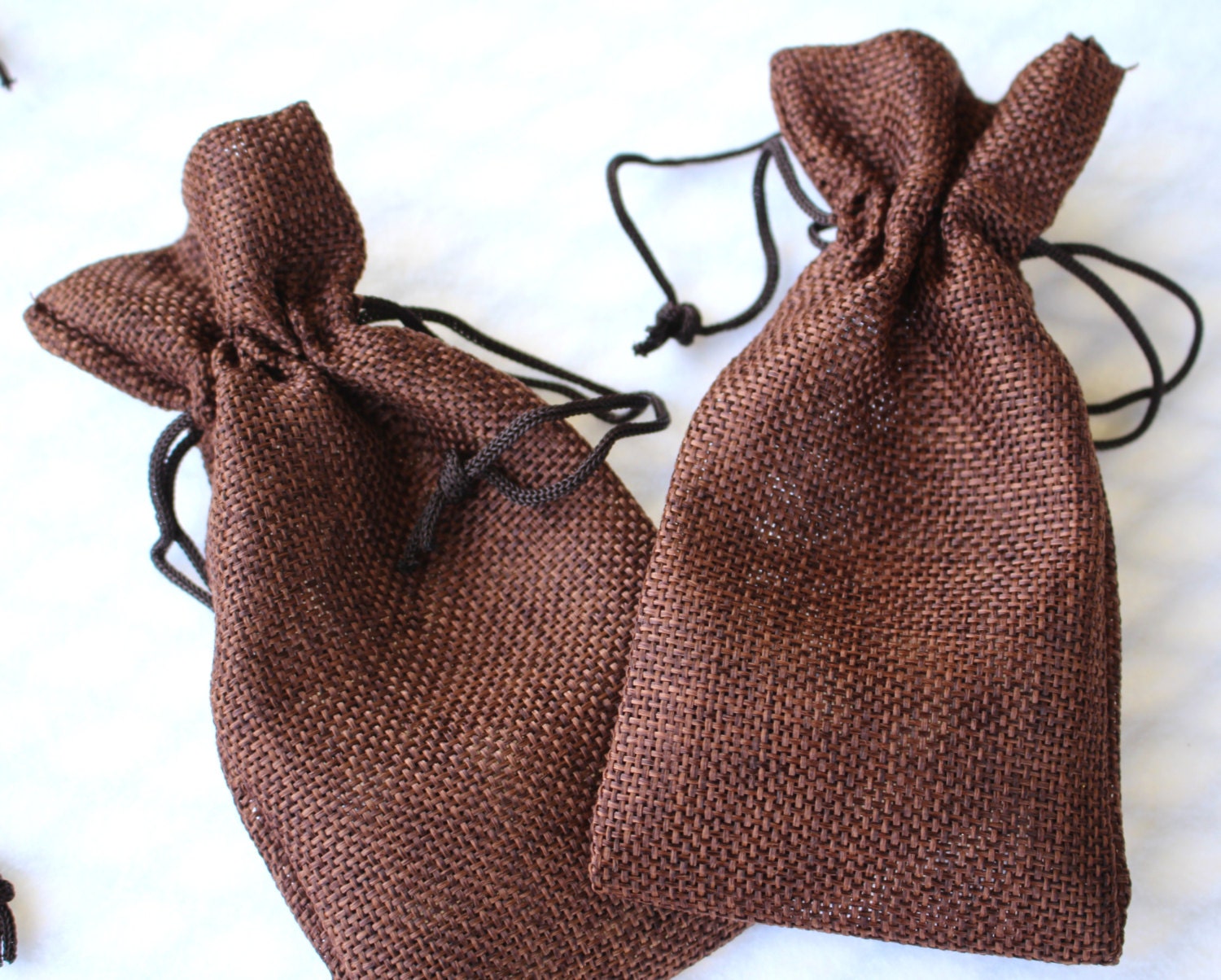 36 SMALL CHOCOLATE Brown Burlap Bags Natural Pouch Pouches
