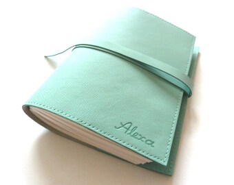 Personalised Leather Journal Refillable, Sea Green