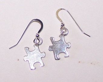 Sterling Silver PUZZLE PIECE Earrings - Autism