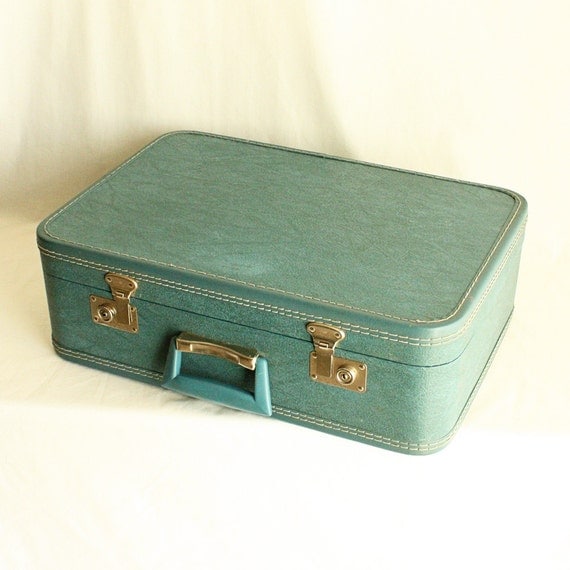 Vintage suitcase luggage light blue hard side medium