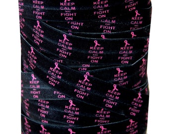 Designer 5/8" Keep calm Awareness Print Fold Over Elastics FOE - 5 Yards