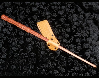 GOLD Belt HOLSTER for Magic Wand, Handmade, Leather, sca, Renaissance