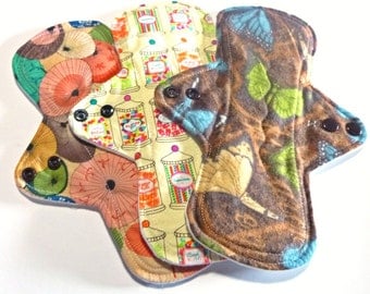 MADE TO ORDER - Reusable Cloth Menstrual pads- set of three 9 inch pads - choose your fabric and absorbency