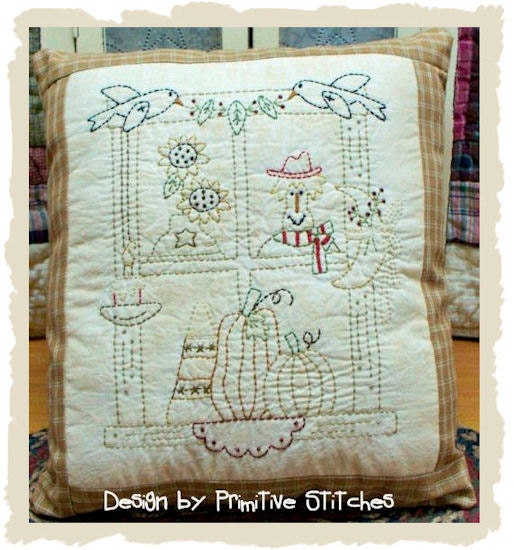 Fall Window 2-Primitive Stitchery E-PATTERN by Primitive