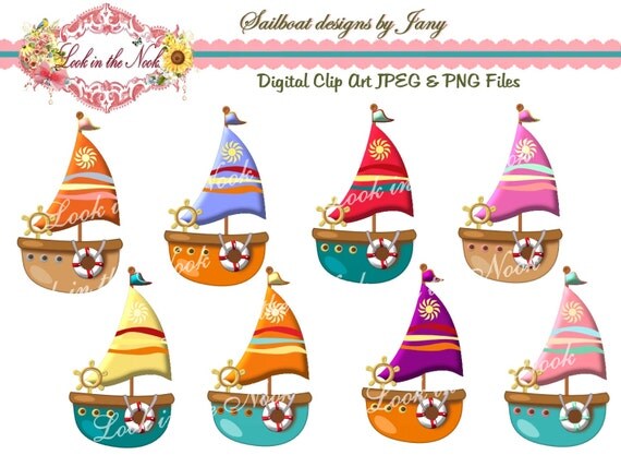 Digital Clipart Sailboat Design, Graphic Design, Embellishment 