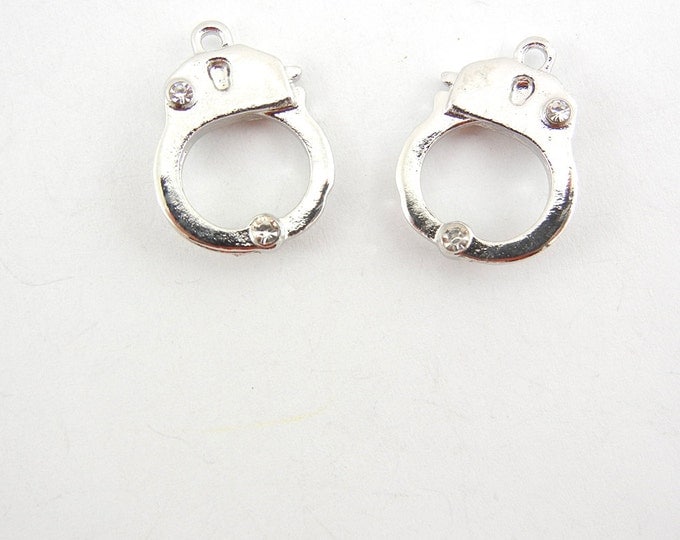 Pair of Silver-tone Handcuff Charms Rhinestone Accents