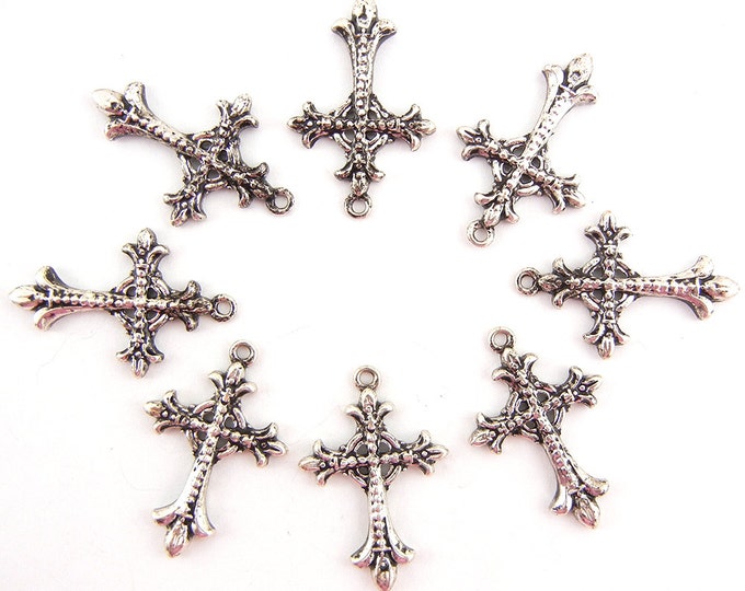 Set of 8 Antique Silver-tone Cross Charms – Set A