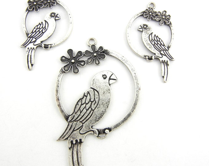 Set of Antique Silver-tone Parrot Pendant and Charms