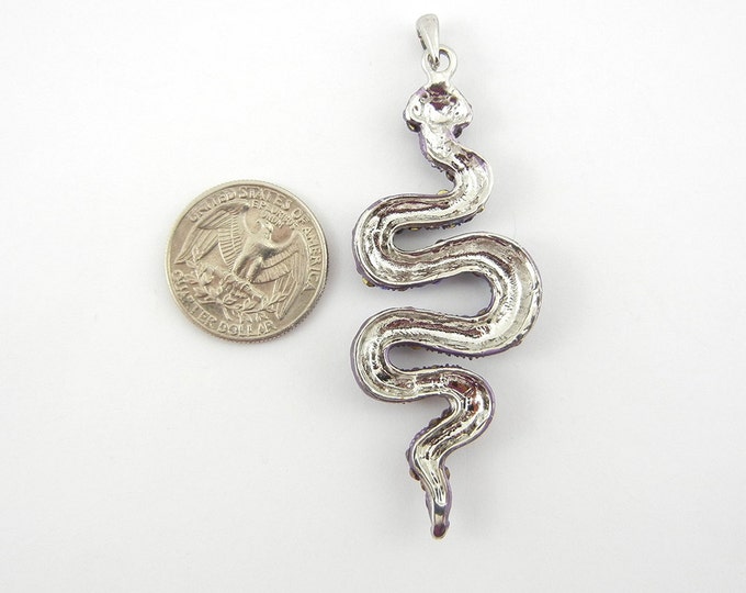 Silver tone Snake Pendant with Purple Amethyst Ombre Rhinestones