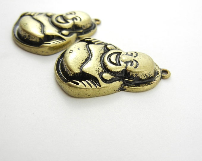 Pair of Antique Gold-tone Laughing Buddha Charms