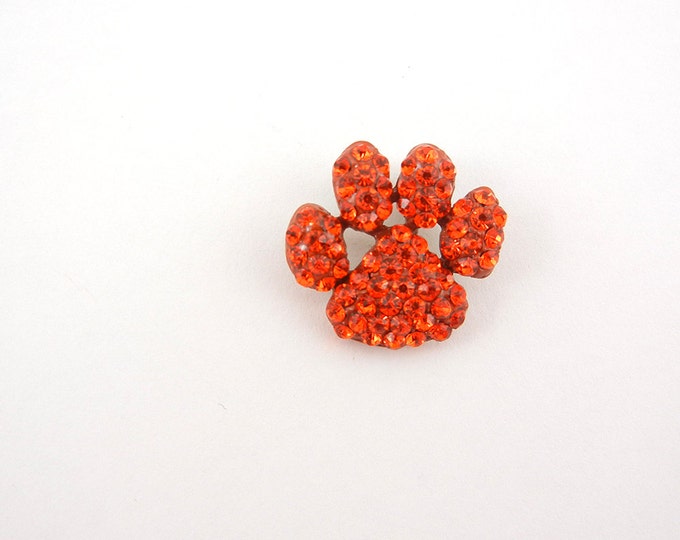 Red Orange Rhinestone Encrusted Paw Pendant Silver-tone