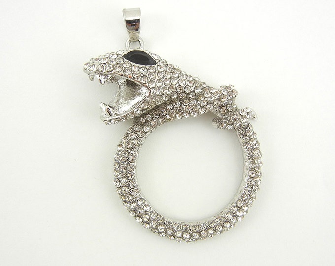 Silver-tone Rhinestone Encrusted Snake Pendant with Black Rhinestone Eye