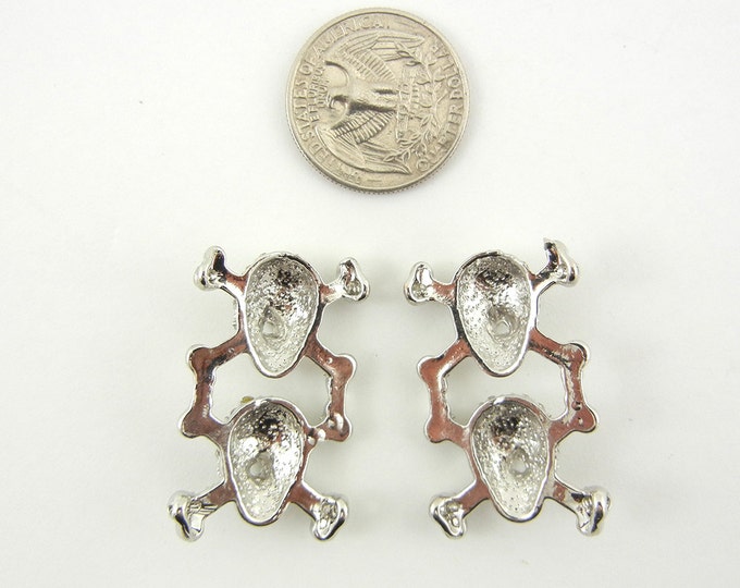 Pair of Rhinestone Encrusted Silver-tone Skull and Crossbone Slide Charms