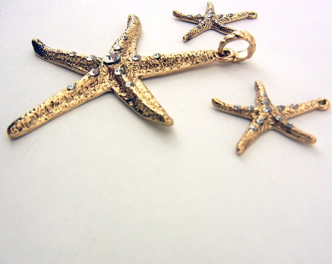 Set of Antique Gold-tone Rhinestone Accented Starfish Pendant and Charms