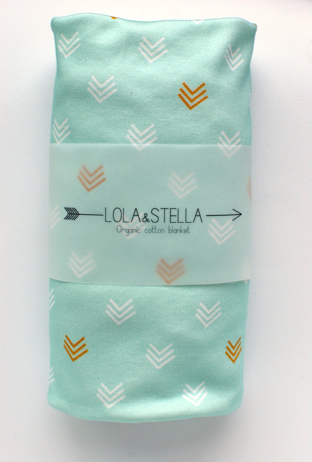 Organic baby blanket in mint and gold chevrons organic