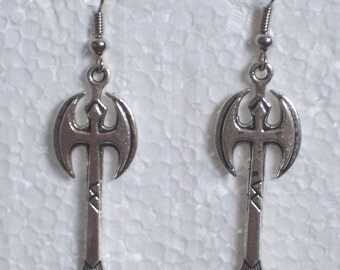 Silvertone Battle Axe Labrys Earrings - lesbian woman