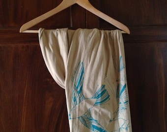 LAST ONE! Fly Away Sparrow Scarf in 100% Organic Cotton - Cerulean Blue on Sandstone
