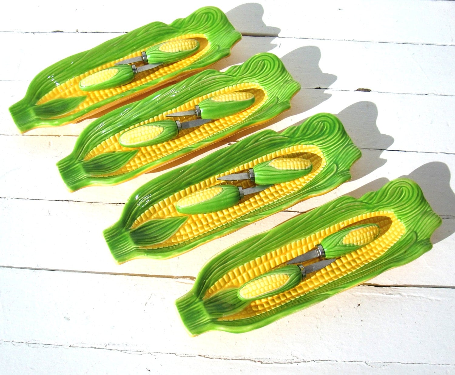 Vintage Corn on the Cob Trays with Stainless Steel Holders