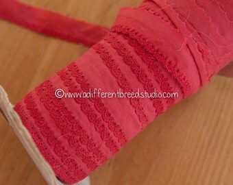 Red Eyelet  - 3 yards Vintage Fabric Trim New Old Stock Ruffle