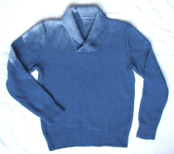 Texture Knit Pure Wool Shawl Collar Mens Sweater Ready to