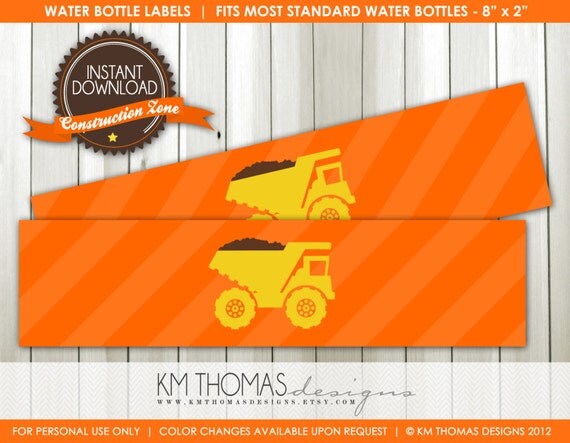 Printable Dump Truck Water Bottle Labels - Construction Theme Juice Box Labels - Work Truck Party Decorations - Boy Party Theme - BD103 Il_570xn