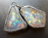 Shimmer beach glass earring pair with solder and flash. Faux Roman glass. 9