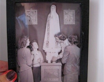 Vintage MADONNA VIRGIN Mary 3-D Antiqued Photograph and Shadowbox
