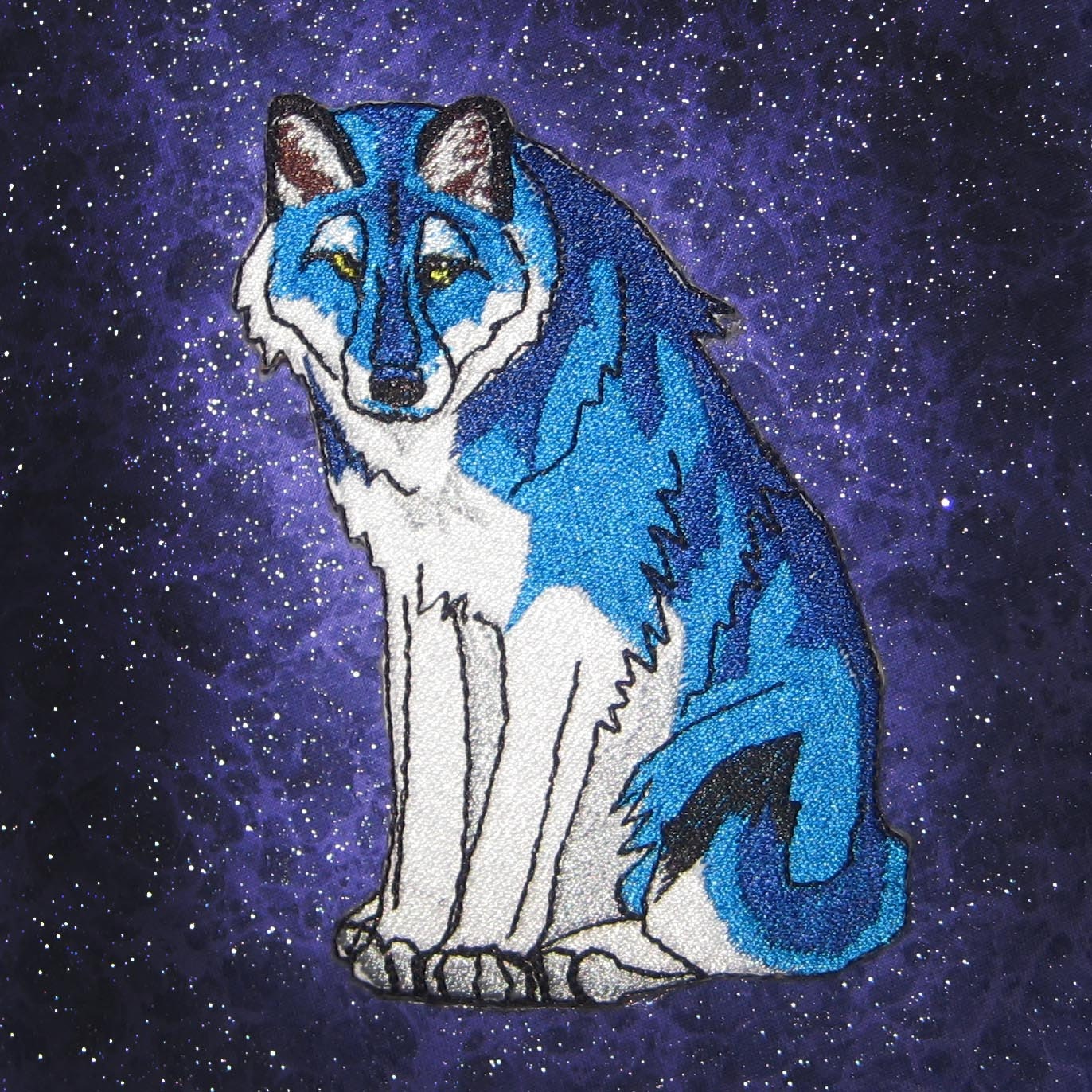 Electric Blue Grey Wolf Iron on Patch