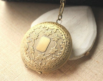Large Locket Necklace, Brass OR antiqued silver locket, pendentif porte photo long Chain Locket 16" - 36" secret message, photo locket, N185