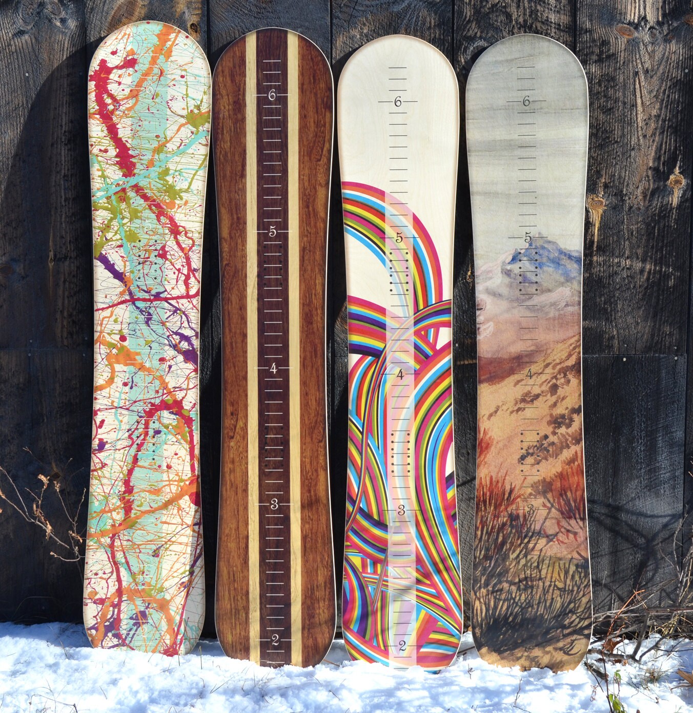 Snowboard Growth Chart for Kids / Wooden Height Chart for